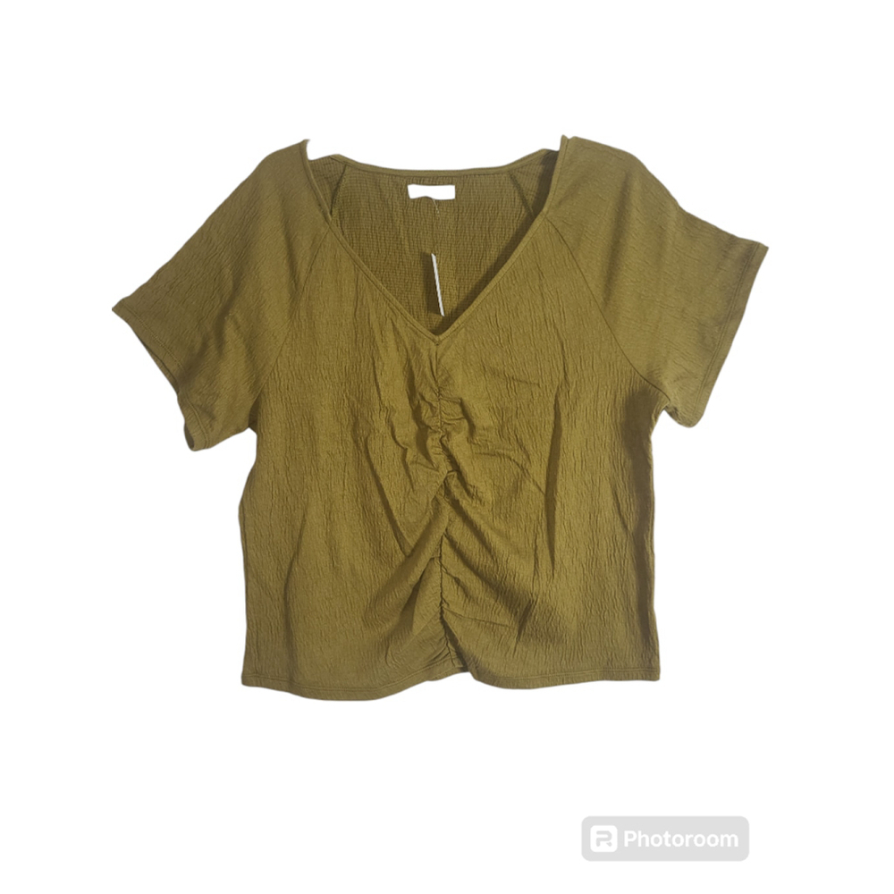 Madewell Knit Lightspun Olive Ruched-Front Crop Top Size L - Picture 2 of 9